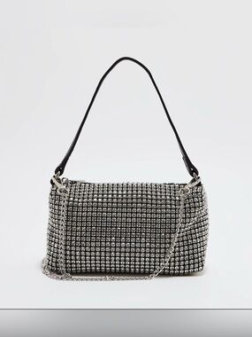 Mini Crystal-Embellished Rhinestone Crossbody Bag with Removable Chain Strap